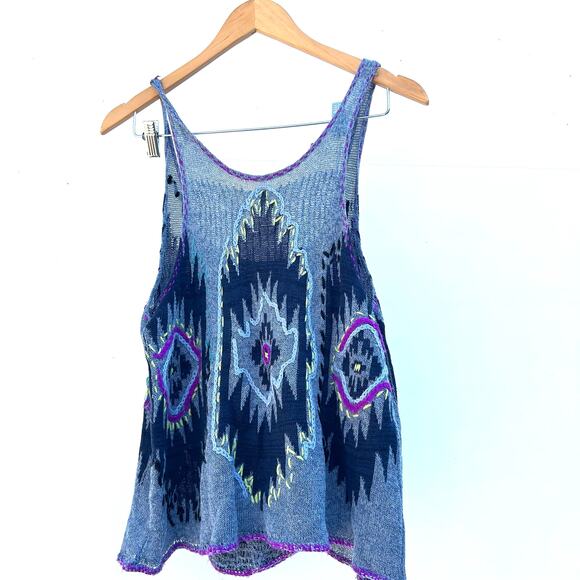 Free People Thirty Seven Miles East Aztec Boho Tank Top Colorful Medium Festival - Picture 3 of 6